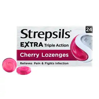 Tesco Strepsils Extra Cherry Sore Throat & Pain Relief Lozenges - 24s offer