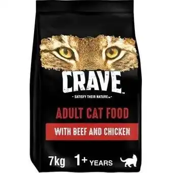 Tesco 7kg Crave Natural Grain Free Adult Complete Dry Cat Food Chicken & Beef Biscuits offer