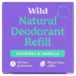 Tesco Wild Natural Deodorant Refill Sensitive Coconut & Vanilla 40g offer