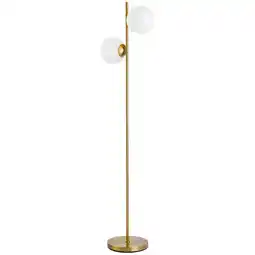 Tesco HOMCOM 2 Glass Shade Floor Lamp Metal Pole Modern Floor Switch Gold offer