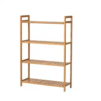 Tesco Living and Home 4 Tier Bamboo Wood Storage Shelf Rack- 68cm W x 25cm D x 100cm H offer