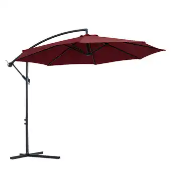 Tesco Outsunny 3m Garden Banana Parasol Cantilever Umbrella, Wine Red offer