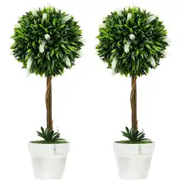 Tesco HOMCOM Set of 2 Potted Artificial Plants Ball Tree with Flowers offer