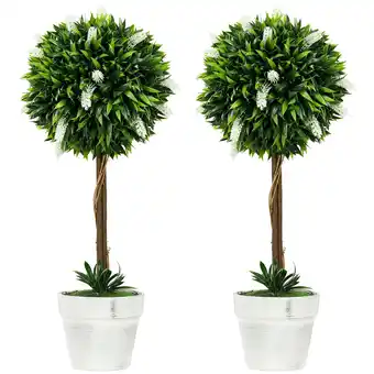 Tesco HOMCOM Set of 2 Potted Artificial Plants Ball Tree with Flowers offer