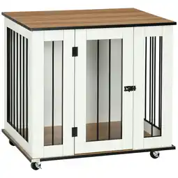 Tesco PawHut Dog Crate Furniture with Wheel for Medium Dogs, White offer