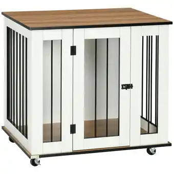 Tesco PawHut Dog Crate Furniture with Wheel for Medium Dogs, White offer