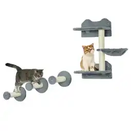 Tesco PawHut 4 Piece Cat Shelf, Cat Wall Furniture with Hammock Grey offer