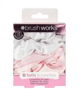 Tesco Brushworks Pink & White Satin Scrunchies (Pack of 4) offer