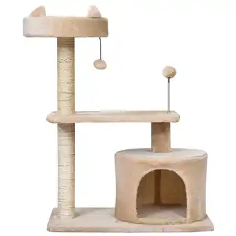 Tesco PawHut 81cm Cat Tree Kitten Large Cats Tower Activity Centre Beige offer