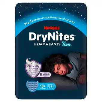 Tesco Huggies DryNites Bedwetting Pyjama Nappy Pants Boy 13Yrs+ x9 offer