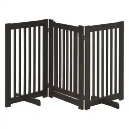 Tesco PawHut 155cm Expandable 3-Panel Dog Pet Gate with Latched Door Brown offer