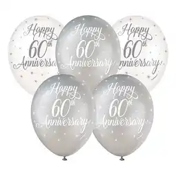 Tesco Happy 60th Anniversary Pearlised Biodegradable Assorted Latex Balloons 30cm / 12 in - Pack of 5 offer