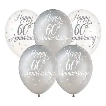 Tesco Happy 60th Anniversary Pearlised Biodegradable Assorted Latex Balloons 30cm / 12 in - Pack of 5 offer