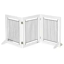 Tesco PawHut Foldable Wooden Pet Gate with 3 Panels 2 Support Feet for S Dogs offer