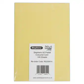 Tesco Stephens Card Pastel Colours 240gsm, 100 Sheets, Pastel, A5 offer