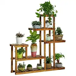 Tesco Living and Home Multi-Tiered Wooden Plant Stand in Rustic Style offer