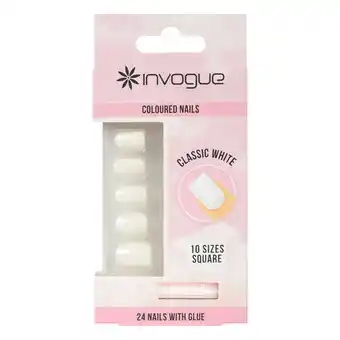 Tesco Invogue Classic White Square Nails (24 Pieces) offer