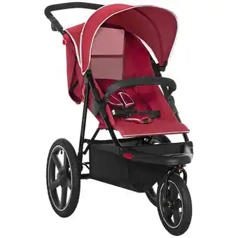 Tesco HOMCOM Foldable Three-Wheeler Baby Stroller w/ Sun Canopy, Storage - Red offer