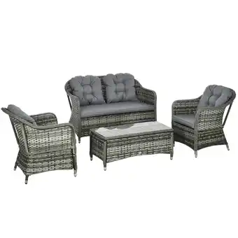 Tesco Outsunny 4 Pieces Rattan Sofa Set Outdoor Conservatory Furniture offer