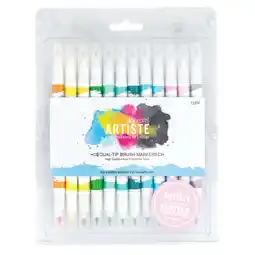 Tesco Artiste Dual Tip Brush Markers, Pastels, Pack of 12 Pens offer