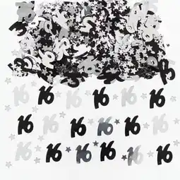 Tesco 16th Birthday Black and Silver Table Confetti - 14 Grams offer