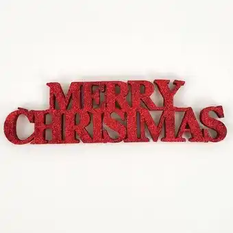 Tesco Red Merry Christmas Glitter Sign Decoration Table Centrepiece 32cm offer