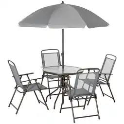 Tesco Outsunny 6 Piece Patio Dining Set with Garden Umbrella 4 Folding Chair offer