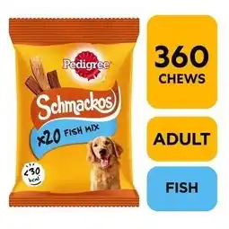 Tesco 360 Pedigree Schmackos Mixed Fish Dog Treats Dog Chews 18 x 144g offer