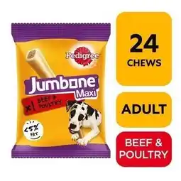 Tesco 24 Pedigree Jumbone Maxi Large Dog Treat Beef & Poultry Dog Chews 24x180g offer