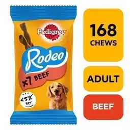 Tesco 168 Pedigree Rodeo Dog Treats Beef Dog Chews 24x123g offer