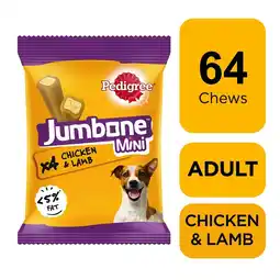 Tesco 64 Pedigree Jumbone Mini Small Dog Treats Chicken & Lamb Dog Chews (16x160g) offer