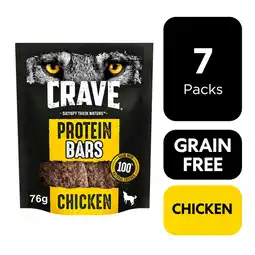 Tesco 7 x 76g Crave Grain Free Protein Bars Adult Dog Treats Natural Chicken offer