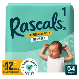 Tesco Rascals Premium Nappies, Size 1 | 54 Pack offer