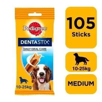 Tesco 105 Pedigree Dentastix Daily Dental Sticks Dog Treats Medium Dog Chews offer