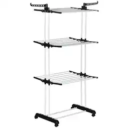 Tesco HOMCOM Foldable Clothes Drying Rack Steel Garment with Casters Black offer