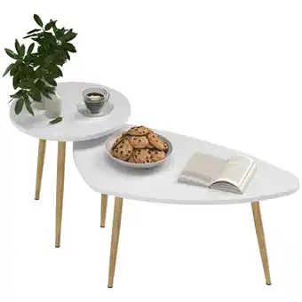 Tesco HOMCOM Coffee Table Set of 2 Nesting End Side Tables White offer