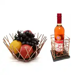 Tesco Fruit Bowl Basket Utensils Holder Wine Decorative Storage Display Copper offer