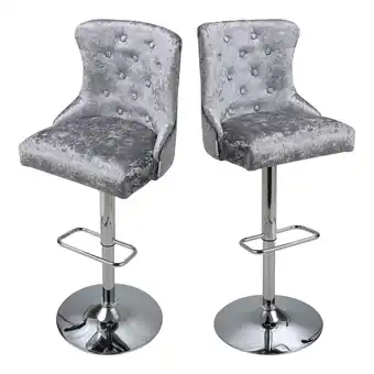 Tesco Living and Home Set of 2 Velvet Upholstered Adjustable Bar Stools with Button Seat Back offer