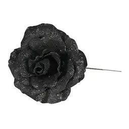 Tesco Black Glitter Rose Artificial Flower Decoration 26cm offer