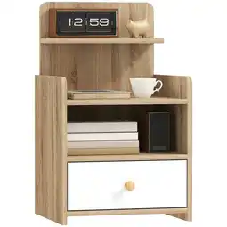 Tesco HOMCOM Bedside Table with Drawer for Bedroom, Living Room, Natural offer