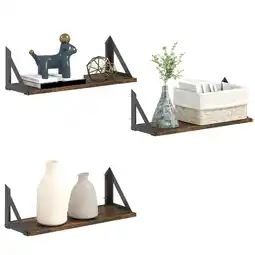 Tesco HOMCOM Set of 3 Vintage Wall Shelves for Living Room Rustic Brown offer