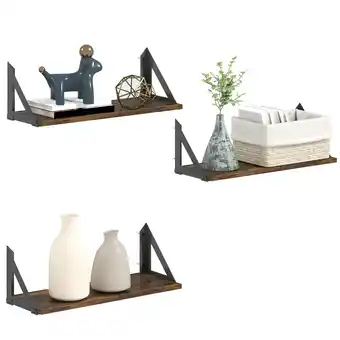 Tesco HOMCOM Set of 3 Vintage Wall Shelves for Living Room Rustic Brown offer