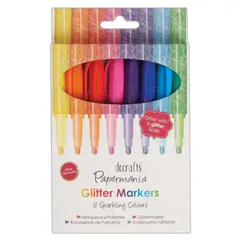 Tesco Papermania Glitter Markers, Multicoloured, Pack of 8 offer