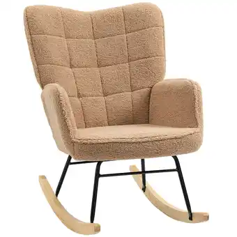 Tesco HOMCOM Wingback Rocking Chair for Nursing w/ Steel Frame Light Brown offer