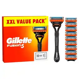 Tesco Gillette Fusion 5 Value Pack Mens Razor + 10 Blade Refills offer