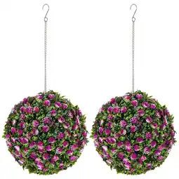 Tesco HOMCOM Set of 2 Artificial Plant Topiary Rose Balls Faux Plants Purple offer