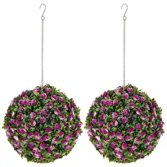 Tesco HOMCOM Set of 2 Artificial Plant Topiary Rose Balls Faux Plants Purple offer