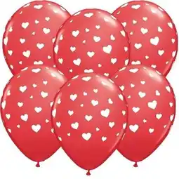 Tesco Heart Print Red Latex Helium Qualatex Balloons 28cm / 11 in - Pack of 6 offer