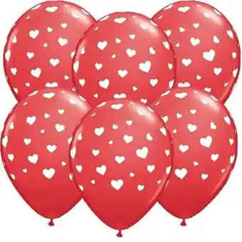 Tesco Heart Print Red Latex Helium Qualatex Balloons 28cm / 11 in - Pack of 6 offer