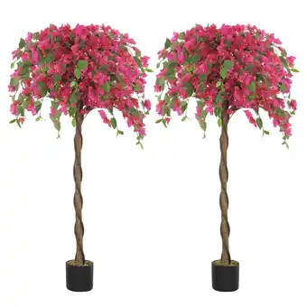 Tesco HOMCOM Set of 2 Decorative Artificial Plants Fake Plants Purple offer